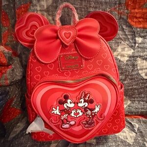 Loungefly Red Heart Disney Minnie and Mickey Mouse Mini Backpack